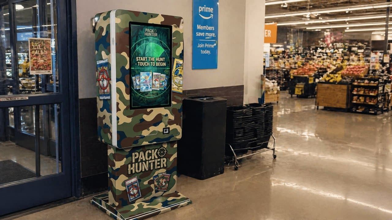 Collectible cards vending machine in a retail store environment