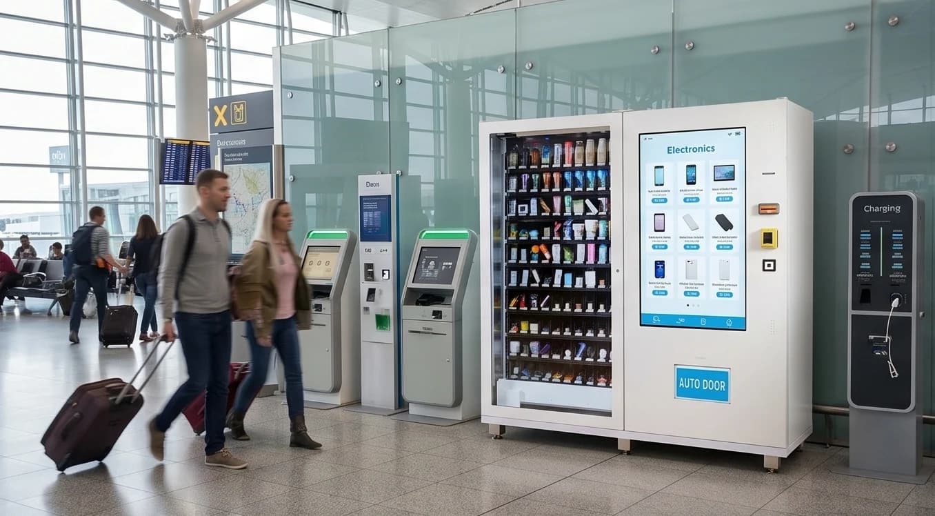 Electronics vending machine in an airport concourse