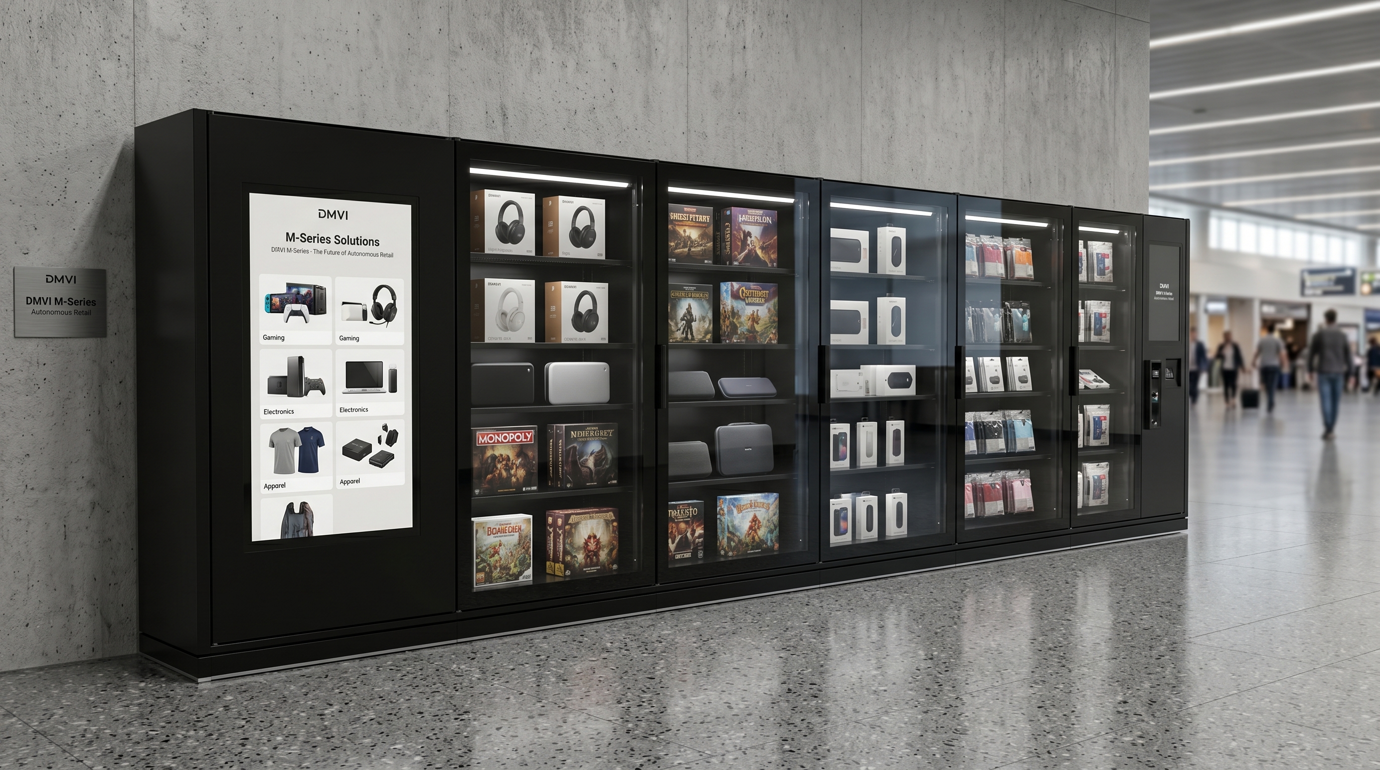 DMVI autonomous retail machine in a modern commercial setting suited to cloud-connected operations