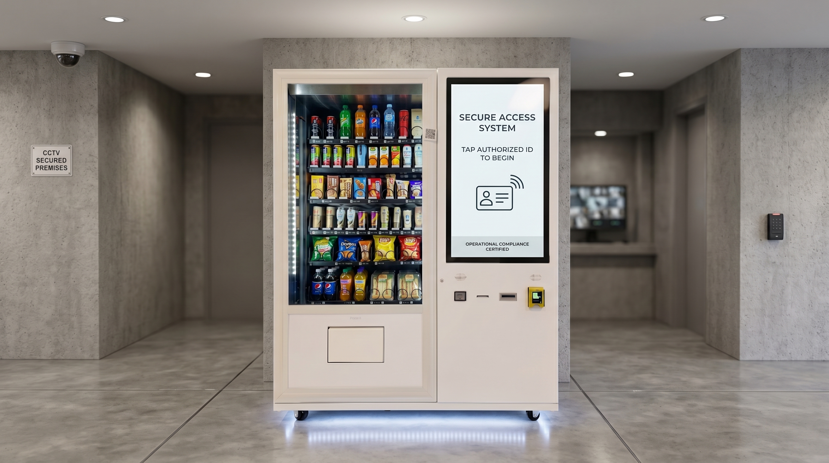 DMVI smart vending machine in a secure public interior with a compliance-focused retail presentation
