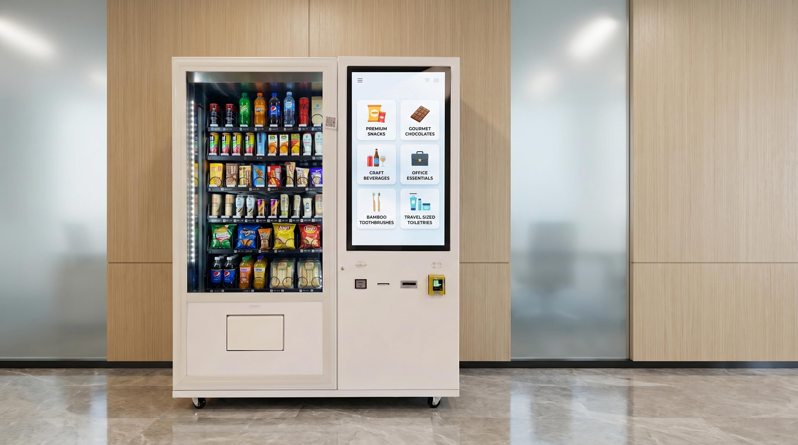 Smart vending machine installed in a modern workplace lobby